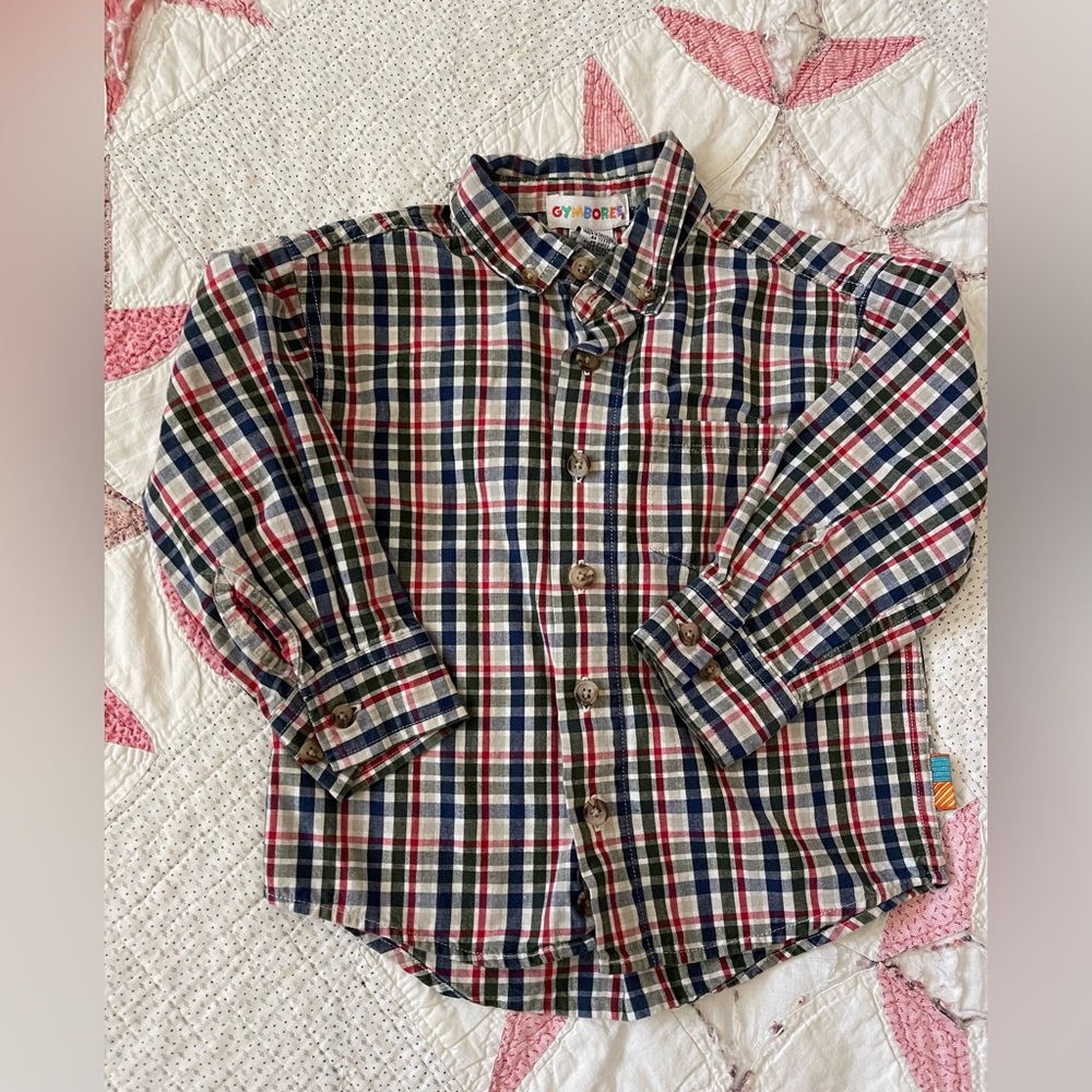 Vintage Rainbow tag Gymboree plaid button down medium 3/4